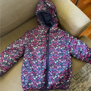 Eddie Bauer Kids Floral Puffer Jacket - Pink and navy blue